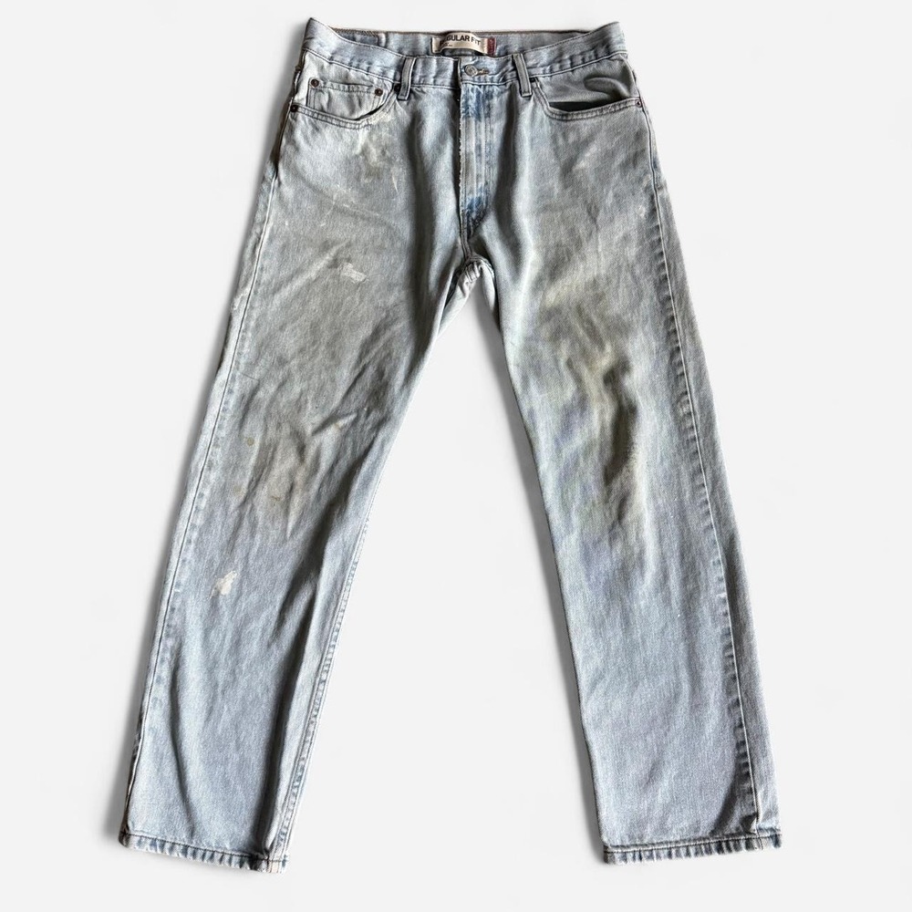 Y2K Levi's 505 regular fit cotton jeans blue size 34x32 distressed paint
